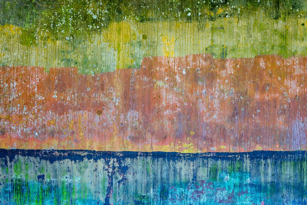 USA, Washington State, Salt Creek Recreation Area. Paint patterns on Camp Hayden battery metal.